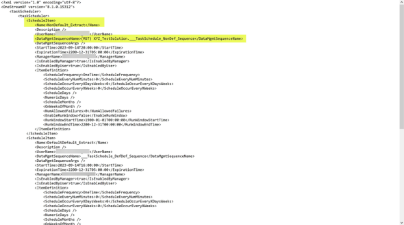 Yellow highlight on the <DataMgmtSequenceName> line.
